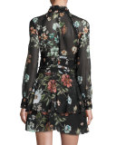 Vintage Floral High-Neck Mini Dress
