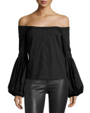 Giselle Off-the-Shoulder Poplin Blouse, Black