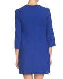 3/4-Sleeve Embroidered Shift Dress, Midnight Rush