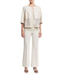 Sabina Laser-Cut Leather Short Jacket 