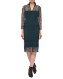 Eve Crocheted Bracelet-Sleeve Shirtdress, Black