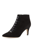 Lasha Suede Pointed-Toe Bootie, Black