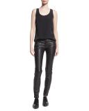 EM1801 Mid-Rise Leather Skinny W/ Zip Detail