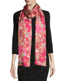 Edna Floral Silk Tassel Scarf, Pink