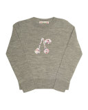 Sequin Cherry Wool Pullover Sweater, Gray, Size 3-8