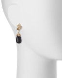 Sea Leaf Onyx & Pave Diamond Drop Earrings