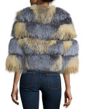 Boxy Two-Tone Fox Fur Jacket, Natural/Gray