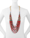 Beaded Multi-Strand Necklace, Red