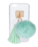 Transparent iPhone 6 Case w/ Fur Pompom, Aqua