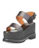 Elegant Leather Wedge Sandal, Black