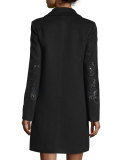 Embellished Button-Front Long Coat, Black