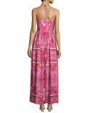 Rio Geometric-Print Maxi Dress, Red Rose