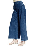 Wide-Leg Raw-Hem Cropped Jeans, Acid
