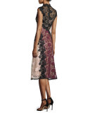 Sleeveless Colorblock Lace Midi Dress, Black/Multicolor