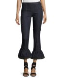 Celia Denim Bell-Bottom Skinny Pants, Indigo