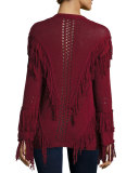 Fringe Open-Knit Lace-Up Sweater