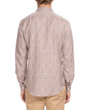 Geometric-Print Sport Shirt, Burgundy