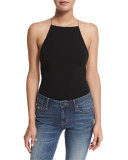 Sleeveless Cross-Back Jersey Bodysuit, Black