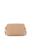 Small Saffiano Camera Crossbody Bag, Cammeo (Beige)