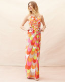 Sleeveless Printed Column Gown, Multi Colors