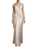 Tulle and Gazar Peplum Gown, Champagne