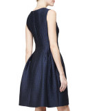 Sleeveless Fit-&-Flare Dress, Indigo/Multi