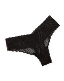 Minoa Low-Rise Lace Thong, Black