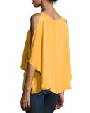 Ziva Cold-Shoulder Silk Blouse, Amber