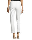 Front-Zip Wide-Cuff Ankle Pants, White