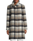 Plaid Alpaca-Blend Coat, White/Black