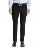 Flat-Front Slim-Fit Pants, Charcoal Melange