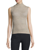 Sheer Wool Ribbed Turtleneck Top, Camel
