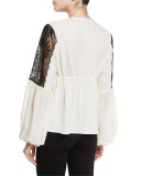 Maeve Contrast-Lace Peasant Top
