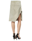 Asymmetric Suede Skirt, Stone