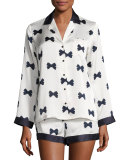 bow tie short pajama set, cream