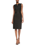 Floral-Lace Accent Sheath Dress, Black