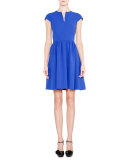 Cap-Sleeve Fit-&-Flare Dress, Egyptian Blue