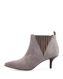Faie Suede Kitten-Heel Bootie, Storm