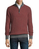 Textured Cashmere Quarter-Zip Sweater, Claret/Gray Flannel