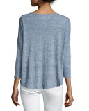 Javeline Long-Sleeve Arched-Hem Top, Blue