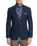 Plaid Two-Button Sport Coat, Blue/Green