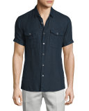 Short-Sleeve Linen Shirt, Eclipse