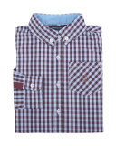 Long-Sleeve Gingham Poplin Shirt, Maroon Red, Size 2-7