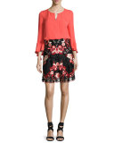 Shia Bell-Sleeve Silk Blouse, Pink