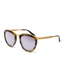 Comic Strip Monochromatic Square Sunglasses, Dark Horn/Gold