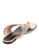 Cindy Macramé Flat Thong Sandal, Rose Gold