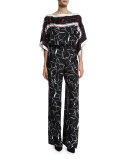 Floral Kimono-Sleeve Belted Jumpsuit, Fantasy