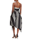 One-Shoulder Striped Cocktail Dress, Black/White