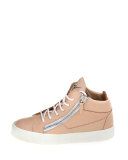 Leather High-Top Side-Zip Sneaker, Flesh