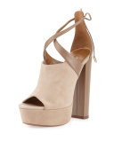 Kaya Plateau Suede 140mm Sandal, Biscotto
